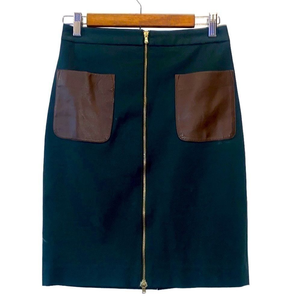 Club Monaco Hunter Green Lamb Leather Pockets Pencil Skirt 0‌‌
